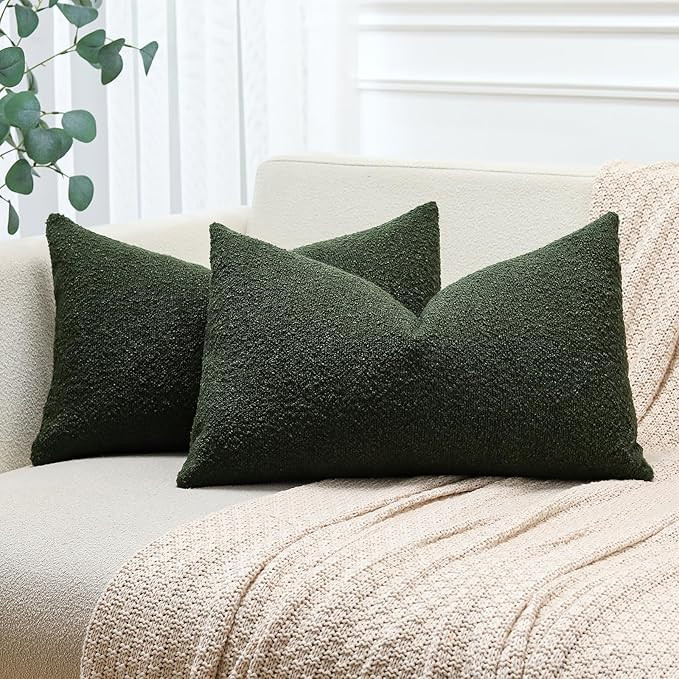 OTOSTAR Pack of 2 Textured Boucle Throw Pillow Covers 16x24 Inch Green Accent Solid Pillowcases F... | Amazon (US)