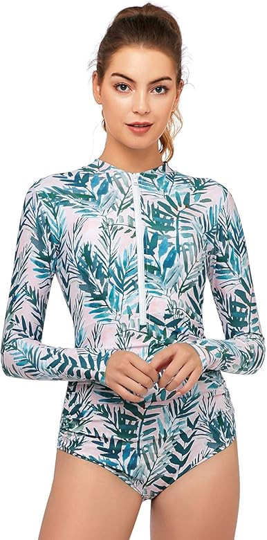 AXESEA Womens Rash Guard Long Sleeve One Piece Swimsuit Ruched Zip Bathing Suit | Amazon (US)