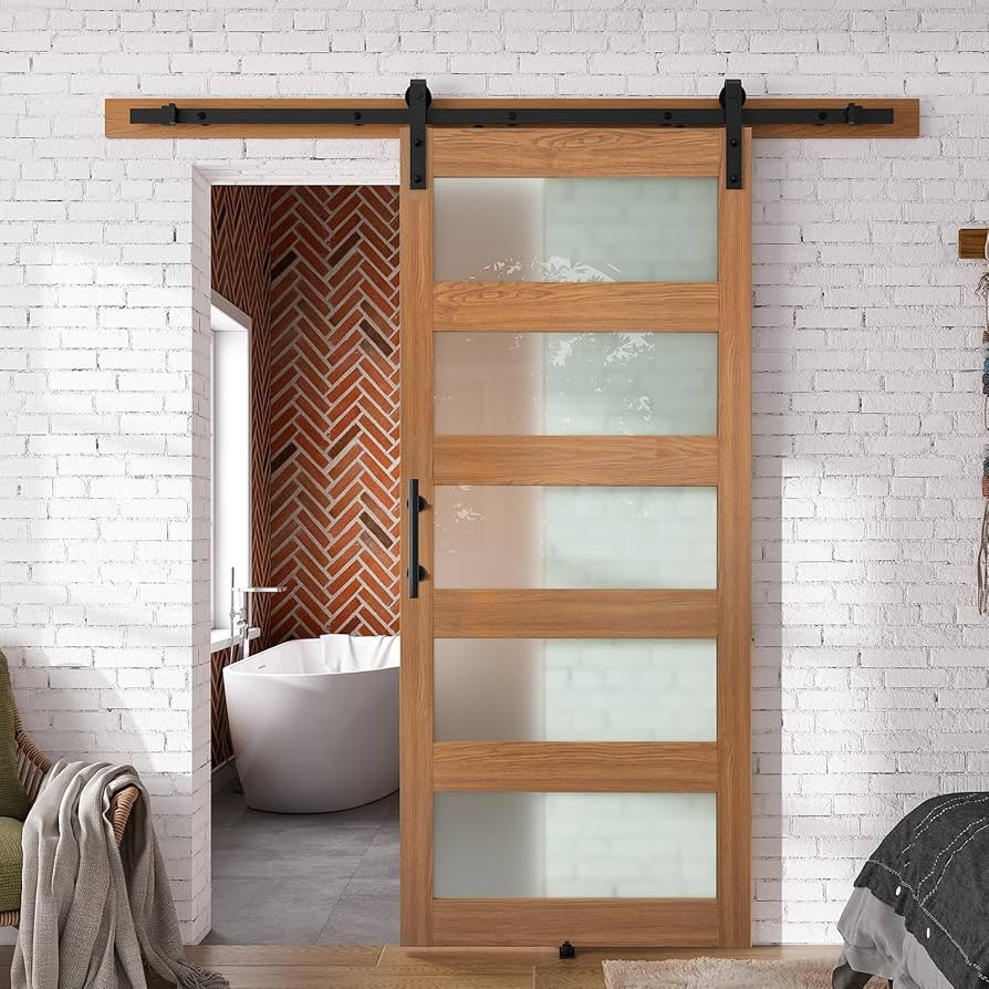 SmartStandard 38 x 84 in Glass Barn Door with 6.6FT Sliding Hardware Kit & Handle, Pre-Drilled Re... | Amazon (US)