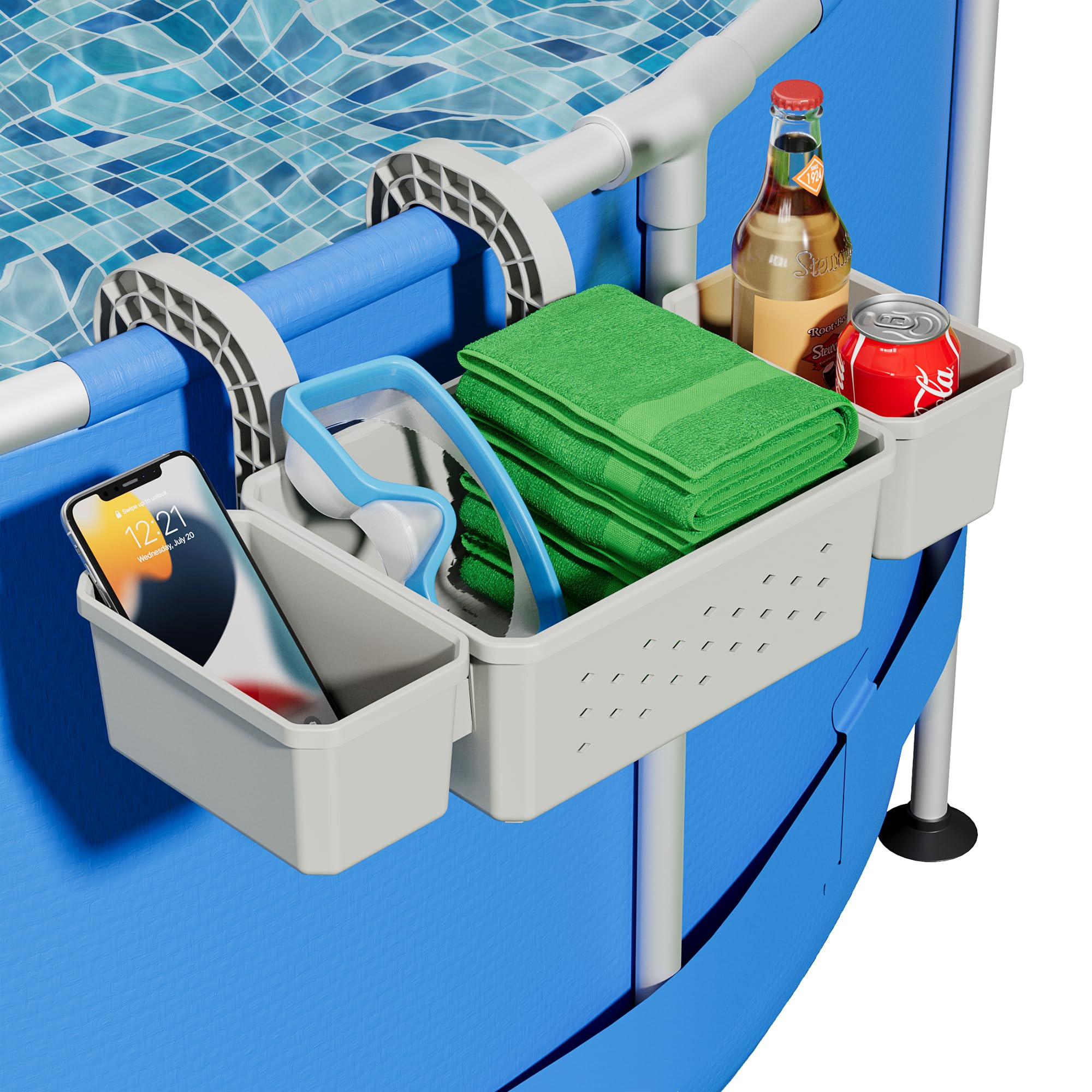 Poolside Storage with 2 Pool Cup Holder, Thickened Plastic Pool Basket for Above Ground Pool Acce... | Amazon (US)