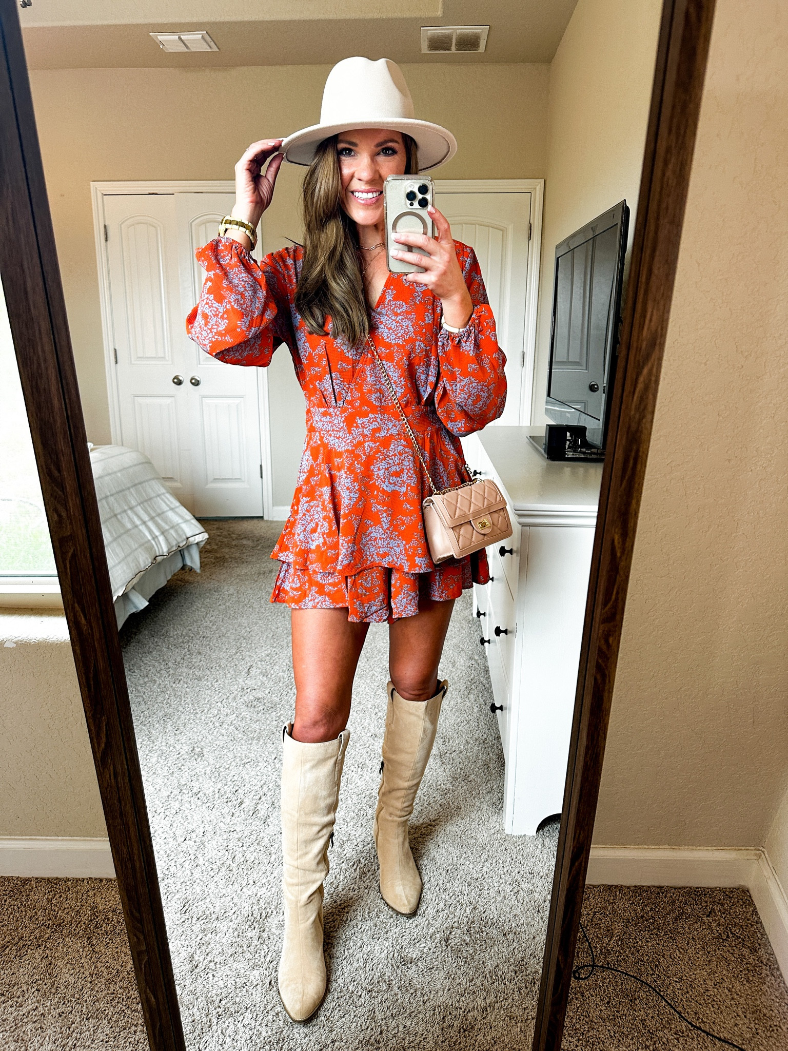 Oh hey there, Fall🍁

Wearing size medium #amazon romper and I sized up cause I like a looser fitted look. Tell me what you think or let me know if you have any questions. Comment below and I will respond to you ASAP!

Fall outfit - fall look - fall fashion - fall dress - boots, crossbody bag, purse, romper, long sleef, balloon sleeve, short dress, fall outfits, hats, felt hat

#LTKHoliday #LTKSeasonal #LTKfindsunder50