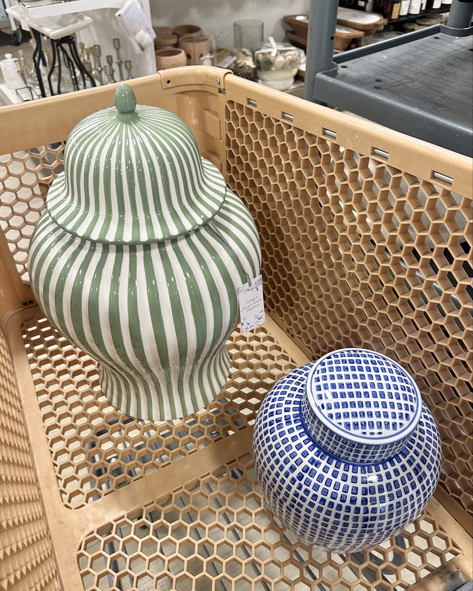 Bought this green striped ginger jar from HomeGoods two years ago and it’s back in stock on Amazon! 💚 It always sells out fast!