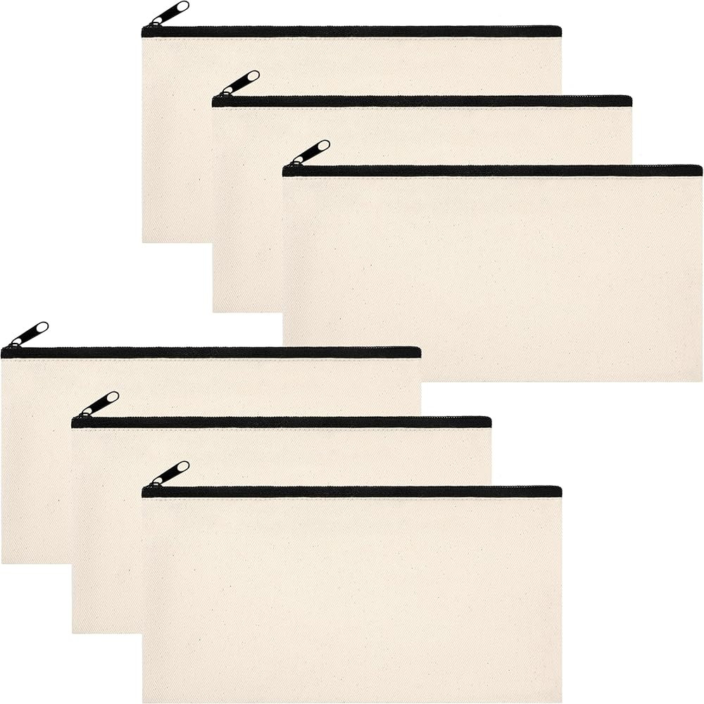 Phicorn Small Canvas Zipper Pouch – 6-Pack (8" x 4.2") Blank Natural Cotton Bags with White Lin... | Amazon (US)