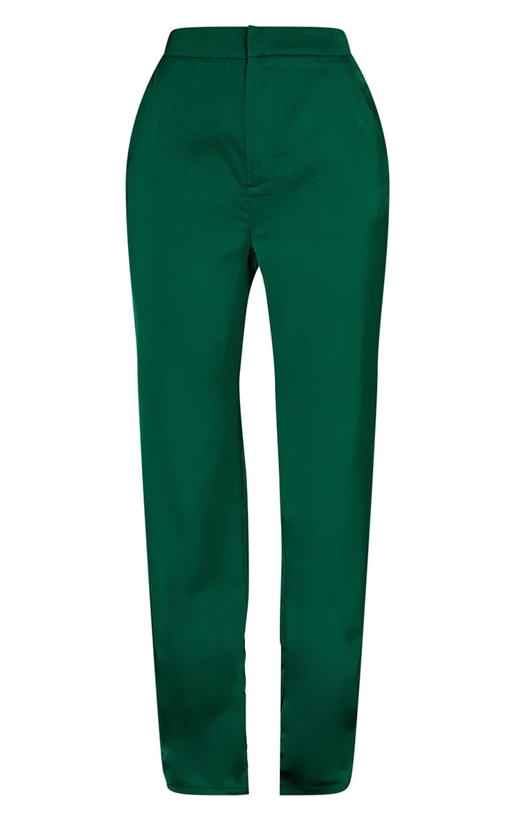 Forest Green Satin High Waist Wide Leg Pants | PrettyLittleThing US