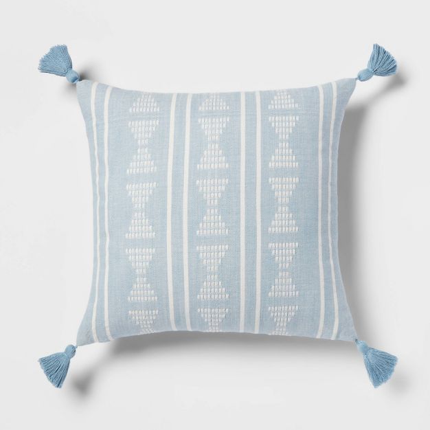 Square Embroidered Chambray Decorative Throw Pillow Light Blue - Threshold™ | Target