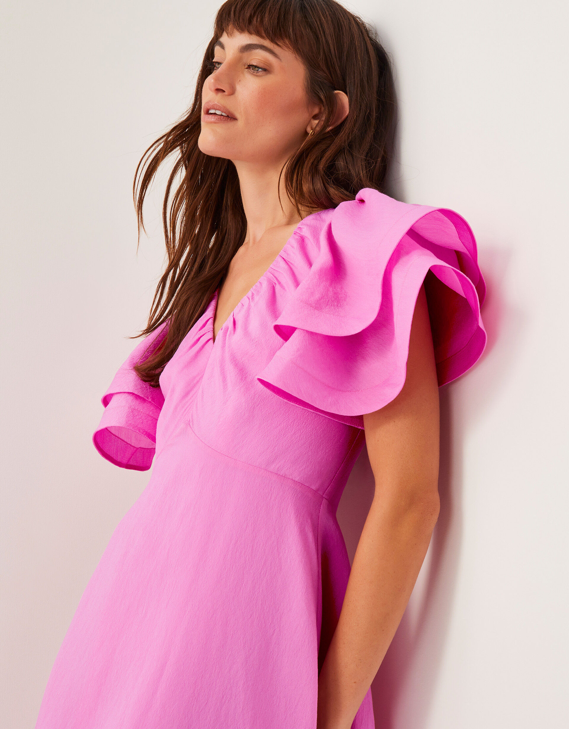 Patricia Ruffle Sleeve Midi Dress Pink | Monsoon (UK)