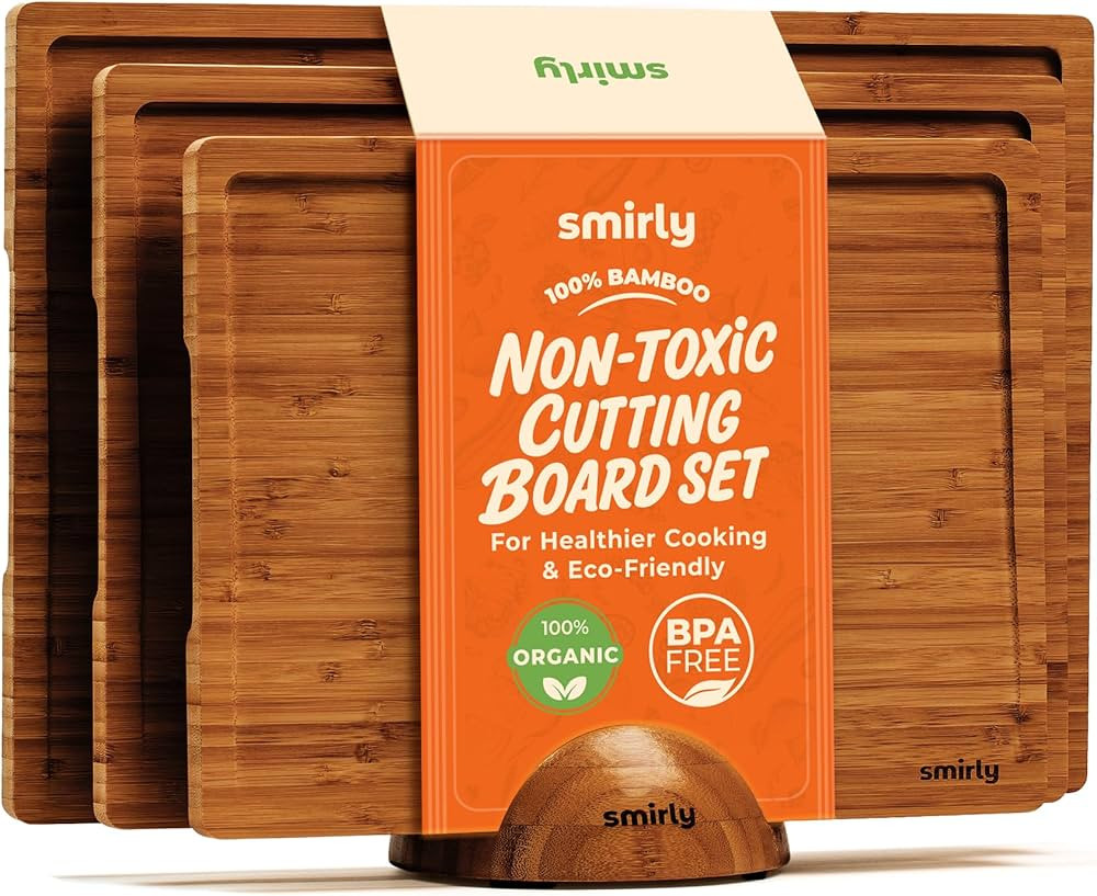 SMIRLY Wood Cutting Boards for Kitchen Wooden Chopping Board Set Reversible with Deep Juice Groov... | Amazon (US)