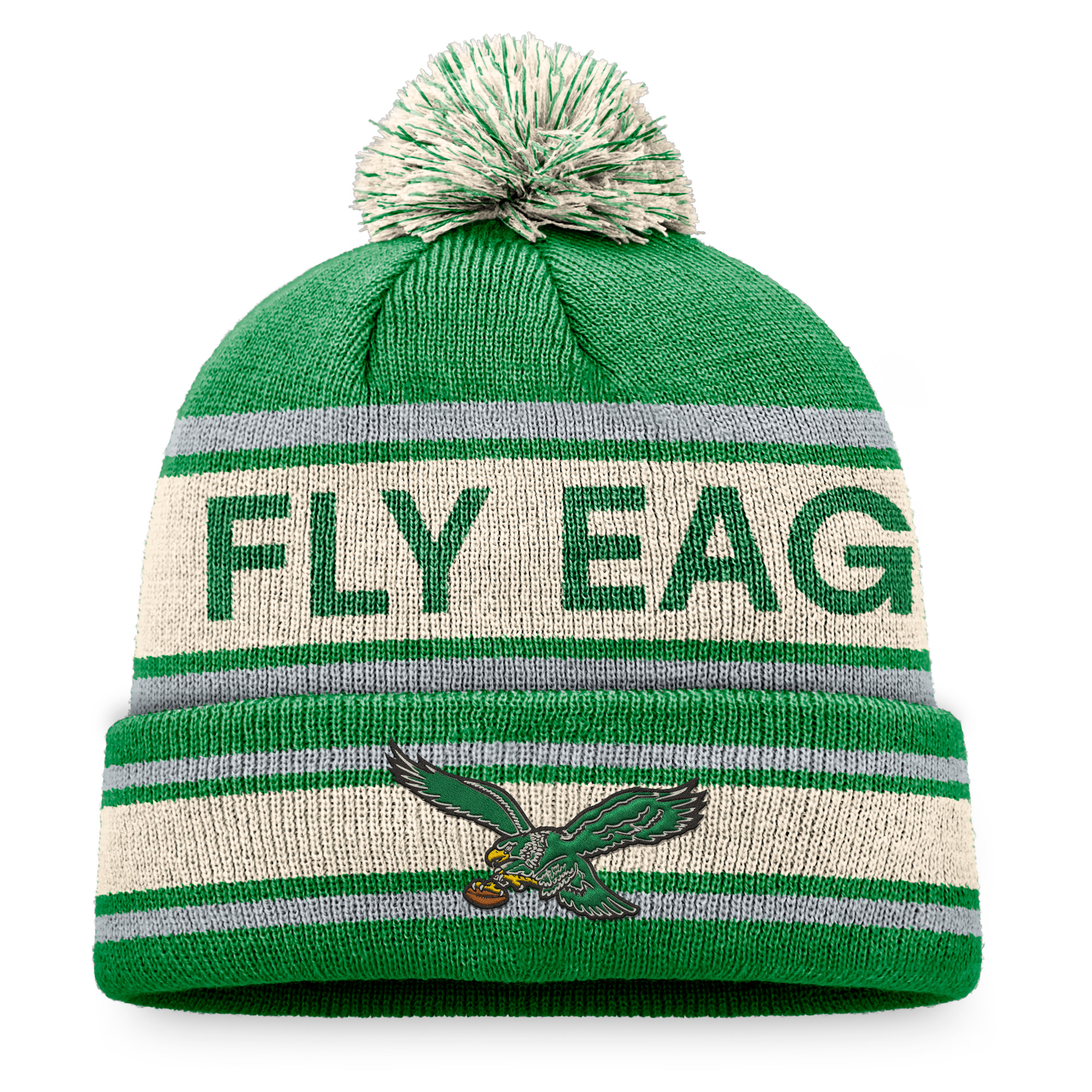 Men's Fanatics Kelly Green Philadelphia Eagles Vintage Heritage Cuffed Knit Hat with Pom | Fanatics