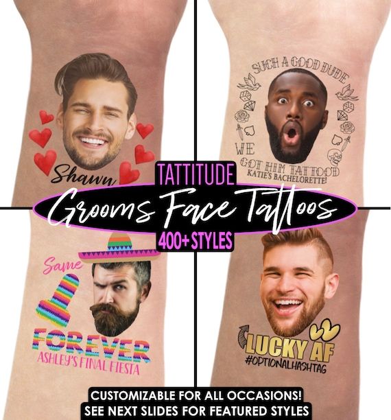Grooms face bachelorette party tattoo, groom face tattoo, bachelorette tattoos groom, bachelorett... | Etsy (US)
