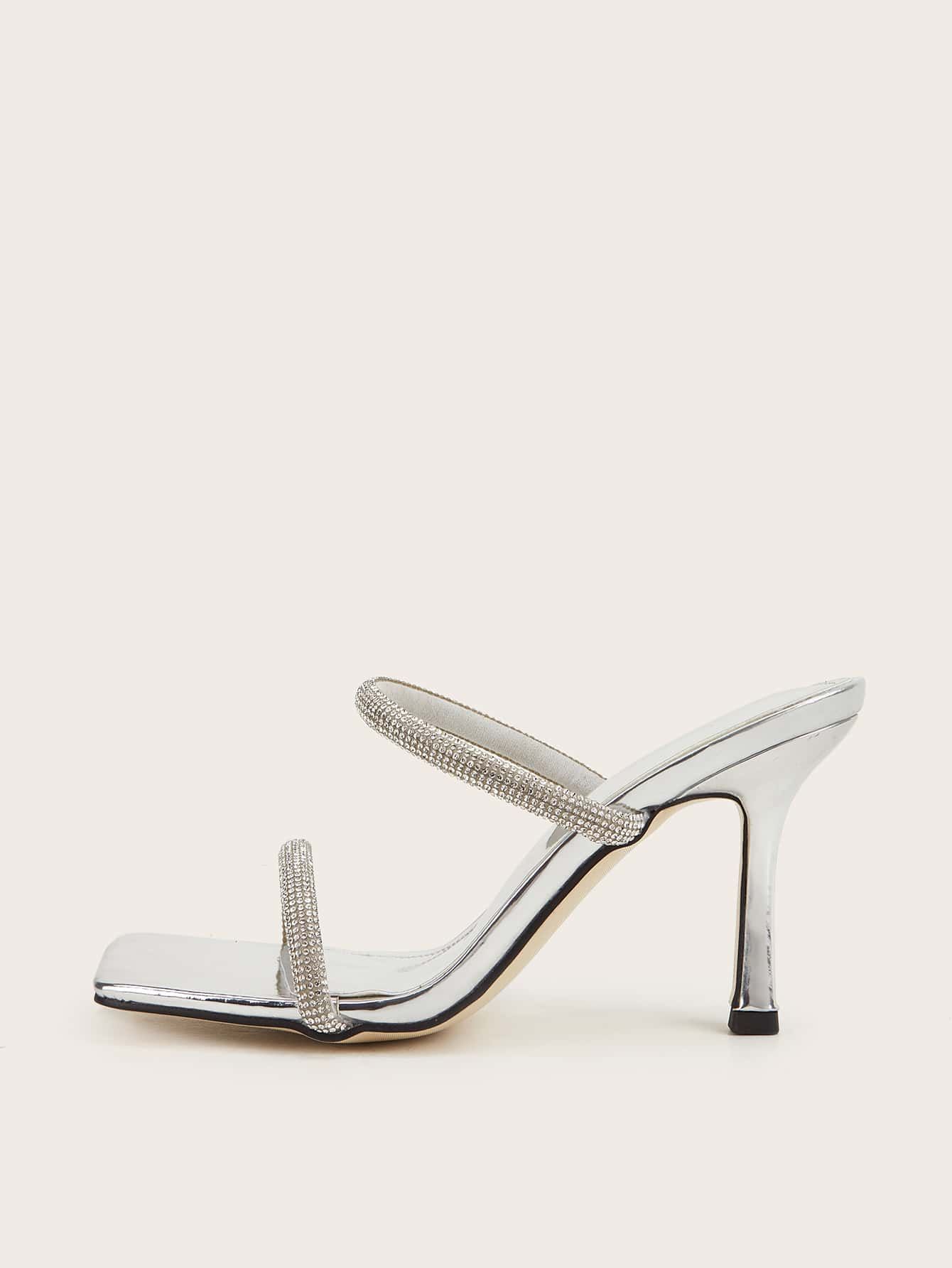 Metallic Rhinestone Decor Mule Sandals | SHEIN