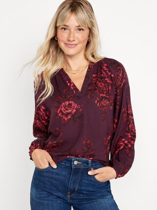 Long-Sleeve Split-Neck Top for Women | Old Navy (US)