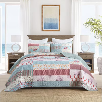 Marcielo 3 Piece Floral Patchwork Printed Quilt Bedspread Set BY331 Multicolor Queen | Target