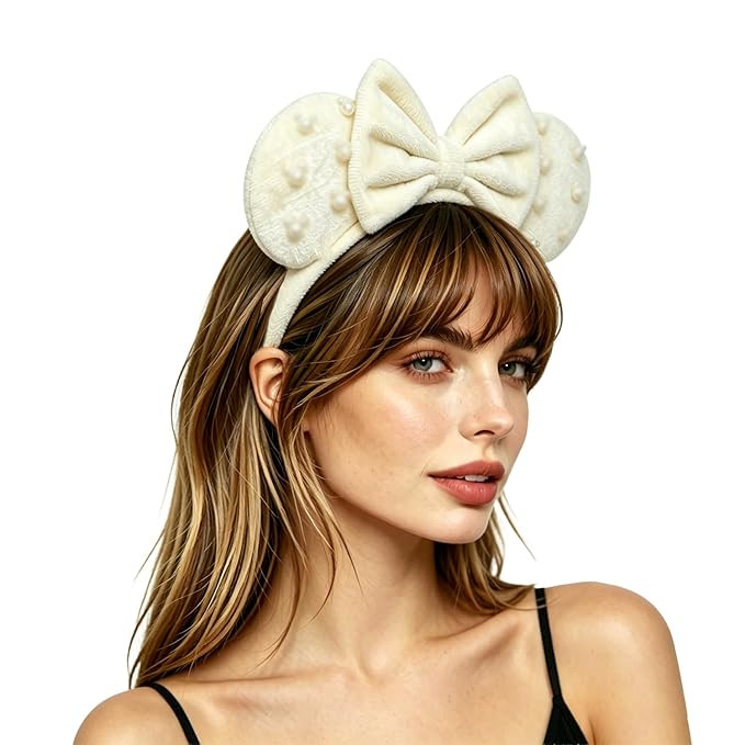 Large Fuzzy Beige Headbands for Women and Adults - Birthday Headband with Plush Ears for Plus-Siz... | Amazon (US)