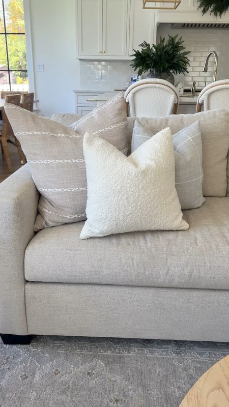 Affordable pillow covers from Amazon. Faux for pillow covers. Coastal pillow covers. Pillow inserts. Pottery barn york sofa in performance pebble Heather tweed. Amazon find. Amazon home find.

#LTKhome #LTKfindsunder50 #LTKsalealert