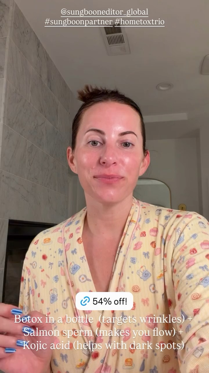 @sungbooneditor_global #sungboonpartner #hometoxtrio Botox in a bottle (targets wrinkles) + 
Salmon sperm (makes you flow) + 
Kojic acid (helps with dark spots)