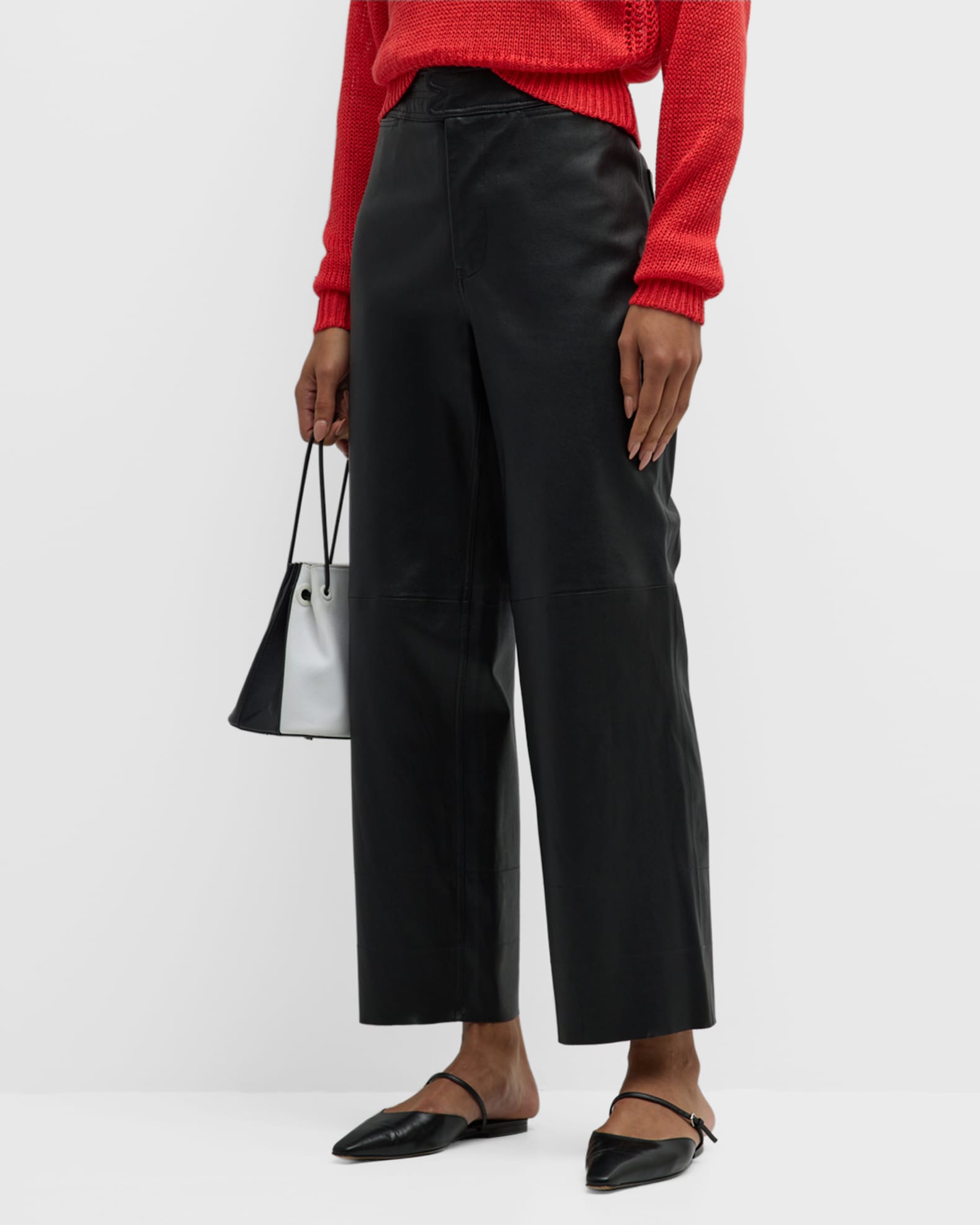 Monterey Cropped Straight-Leg Leather Pants | Neiman Marcus