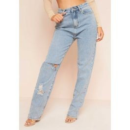 Leana Denim Distressed Knee Rip Jeans | Missy Empire (UK)