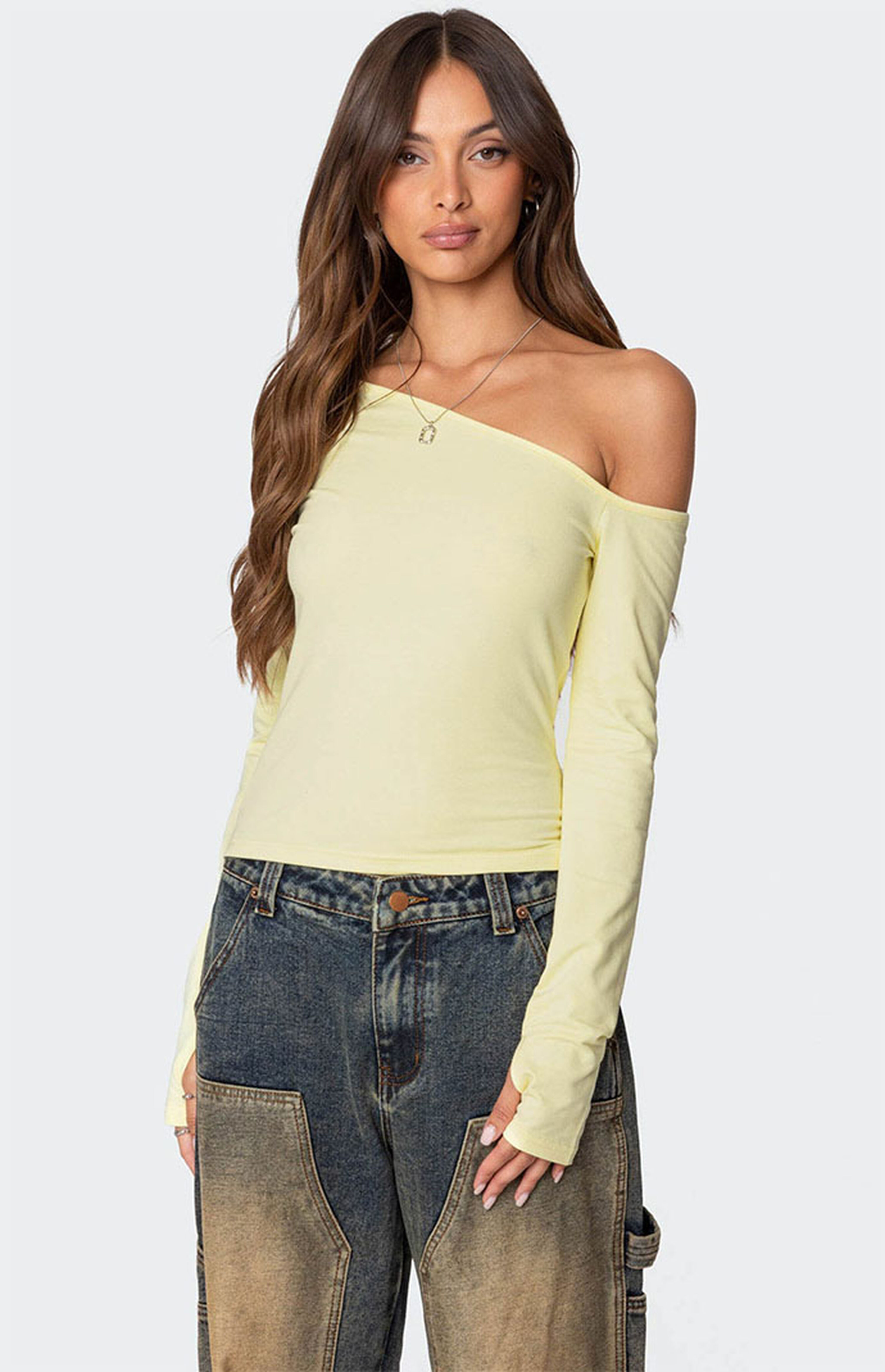 Edikted Swan Asymmetric Long Sleeve Top | PacSun