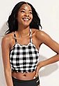 IndigoSky™ Plaid Lace Up Back High Neck Midkini Top | Maurices