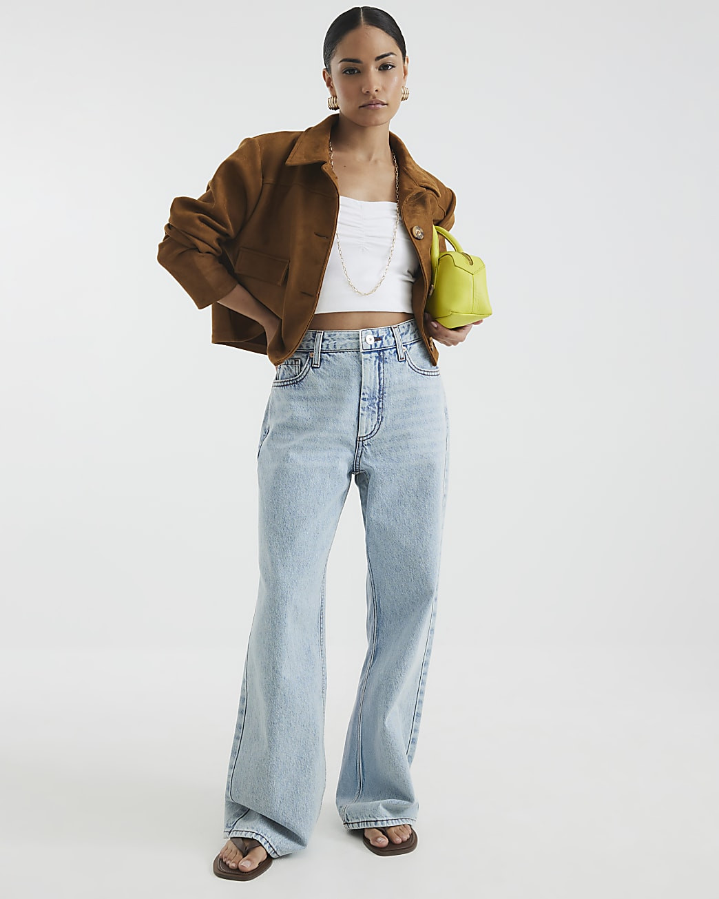 Petite Blue High Rise Relaxed Straight Jeans | River Island UK & IE