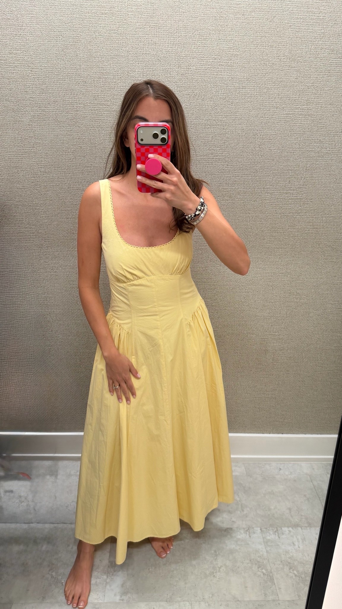 Yellow bra less midi 
Tummy friendly

#LTKMothersDay #LTKootd