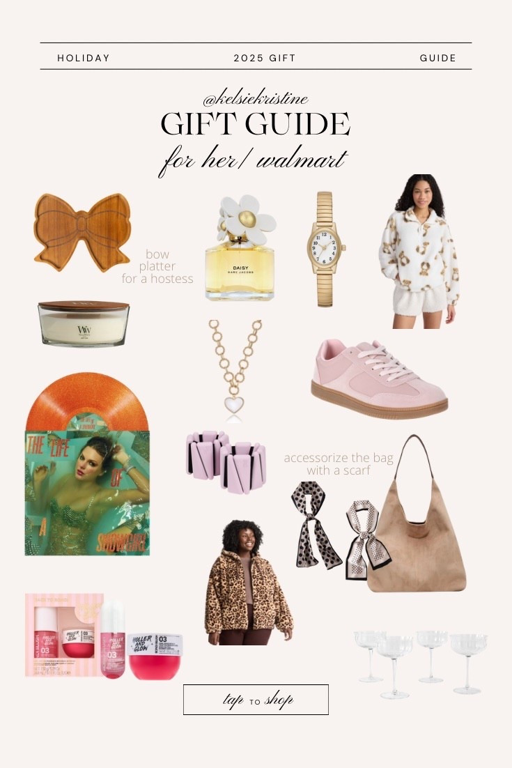 Gift guide for her from Walmart // gifts in all price ranges and for different interests! // hostess charcuterie board / wood wick candle / daisy perfume / watch / fleece pullover / teddy bear pullover / trendy sneakers / gold necklace / gold accessories / wrist weights / shoulder handbag / handbag scarves / records / zip up fleece jacket / skincare / glasses 

#LTKSeasonal #LTKHoliday #LTKGiftGuide
