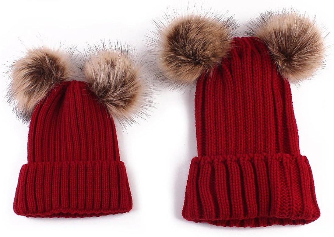 oenbopo 2PCS Parent-Child Hat Winter Warmer, Baby Hat/Women Hat, Mother & Baby Knit Hat Beanie Wi... | Amazon (US)