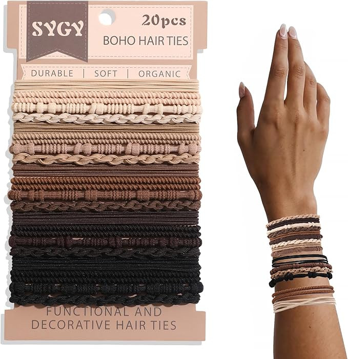 20 PCS Boho Hair Ties, Bracelets Hair Ties for Thick or Thin Hair, 4 Styles Boho Ties for Ponytai... | Amazon (US)