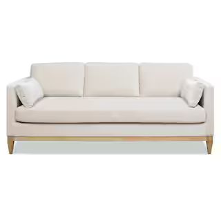 Knox 84 in. Pillow Arm Modern Farmhouse Performance Velvet Living Room Sofa Couch in French Beige | The Home Depot