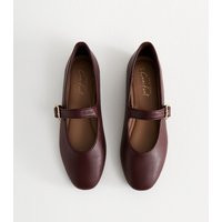 Women's Dark Burgundy Faux Leather High Vamp Mary Janes Ballerina Flats Vegan New Look | New Look (UK)
