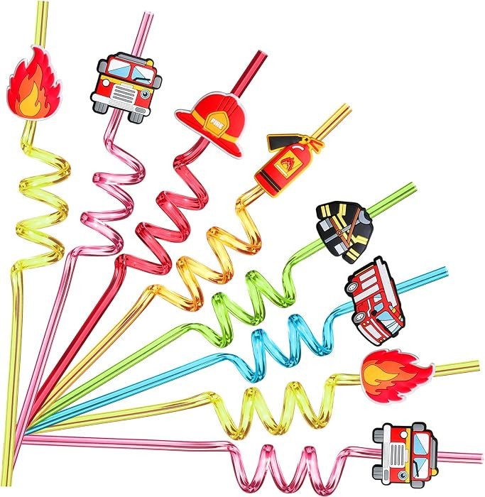 24 Fire Truck Party Favors Drinking Straws for Fire Truck Birthday Party Supplies with 2 PCS Stra... | Amazon (US)