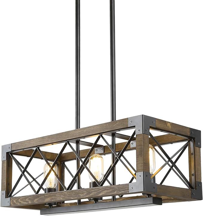 LALUZ Dining Room Lighting Fixtures Hanging, Open-Caged Farmhouse Chandelier, Rectangular Farmhou... | Amazon (US)