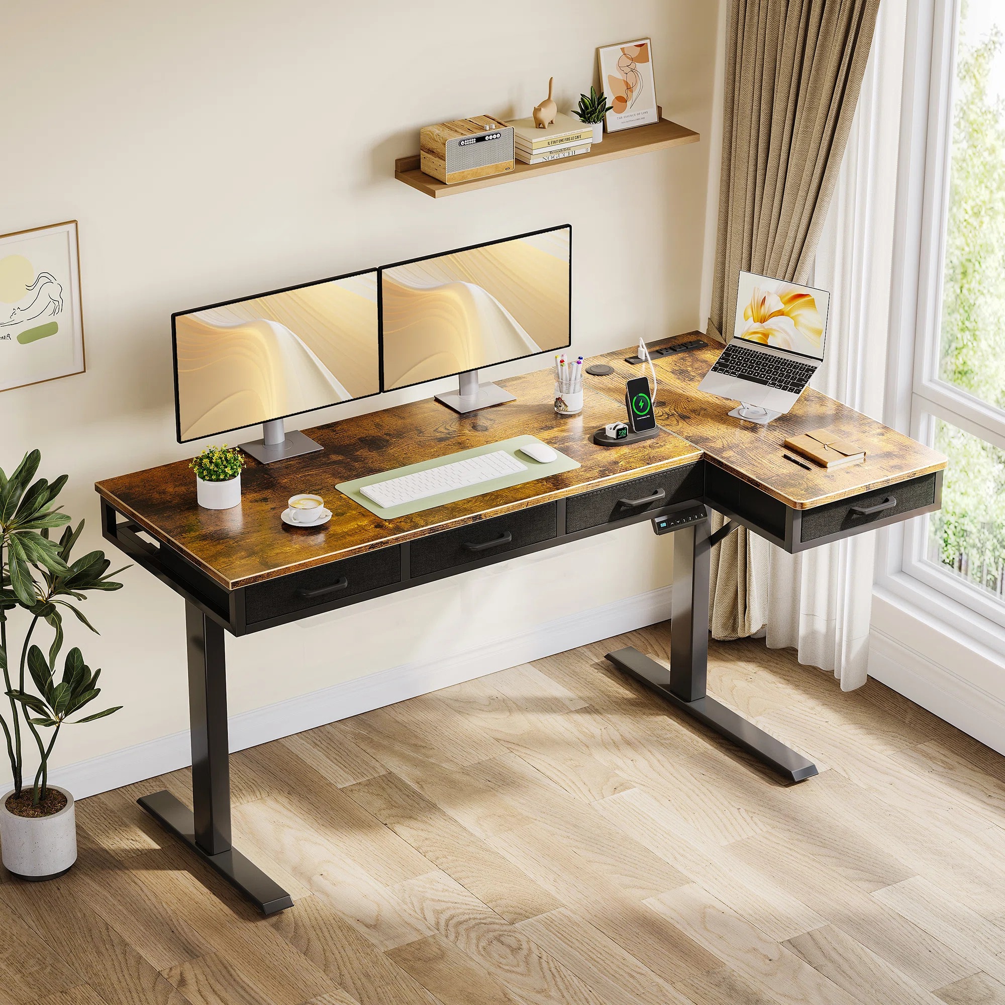 Electric Standing Desk With 4 Under-desk Drawers, Height-adjustable Desk With Built-in Power Outl... | Wayfair North America