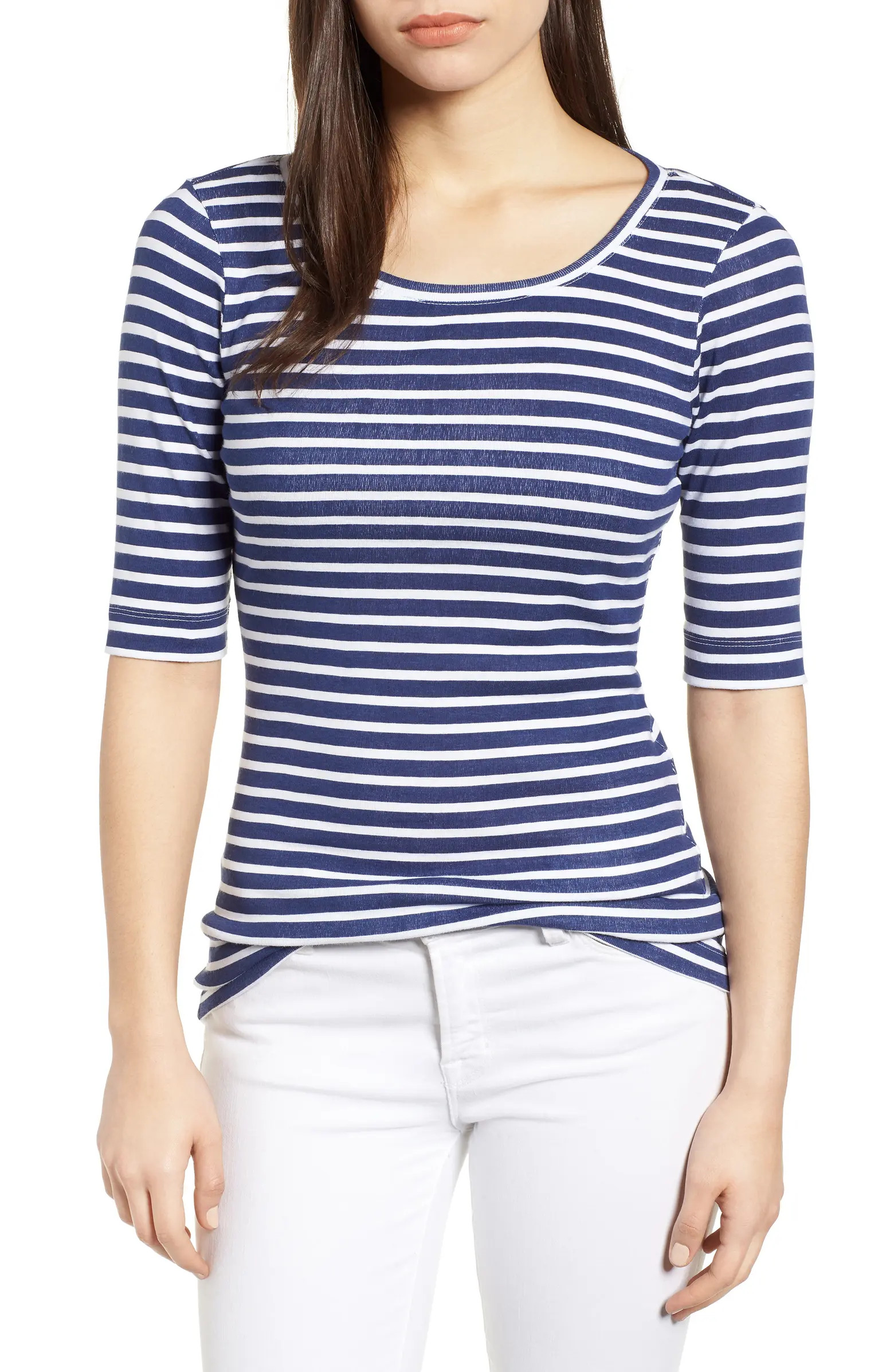 Ballet Neck Cotton & Modal Knit Elbow Sleeve Tee | Nordstrom