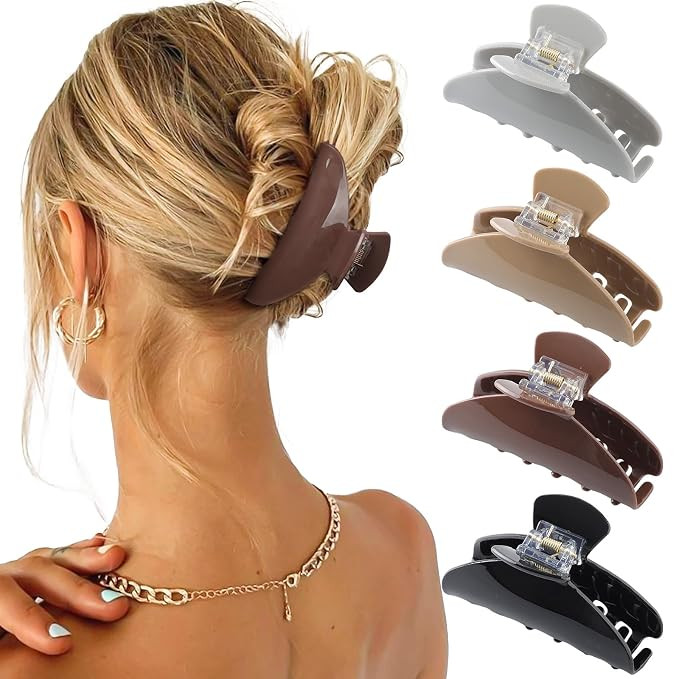 4Pcs Large Acrylic Clips - Big Non-Slip Banana Barrettes for Thick Hair, Strong Hold Jaw Clips fo... | Amazon (US)