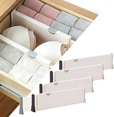 4 Pack adjustable dresser drawer dividers Organizers, Plastic Expandable Drawer Organization Sepa... | Amazon (US)
