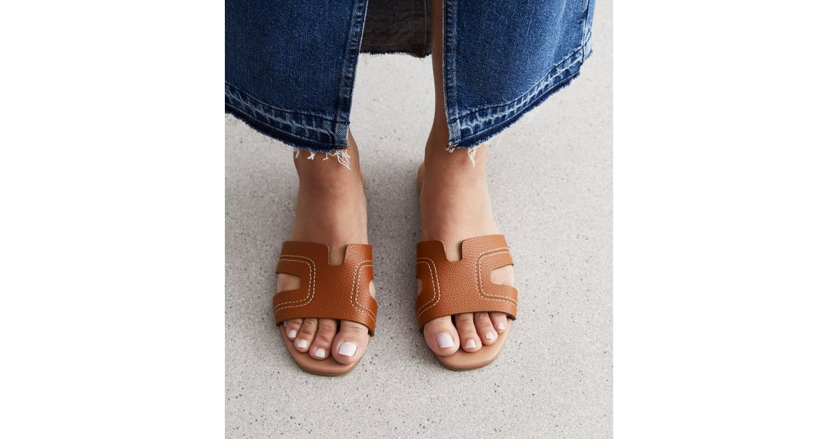 Tan Leather-Look Sliders | New Look | New Look (UK)