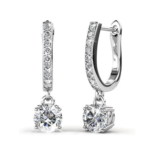 Cate & Chloe McKenzie 18k White Gold-Plated Dangle Earrings with Simulated Diamond Crystals | 22mm Horseshoe Drop Jewelry for Women with Latch Back | Mother's Day, Birthday Her | Amazon (US)