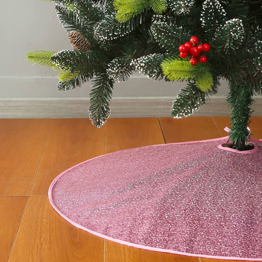 Valorcielo Sequin Christmas Tree Skirt,Glittery Xmas Tree Mat(Pink, 36 Inches) | Amazon (US)