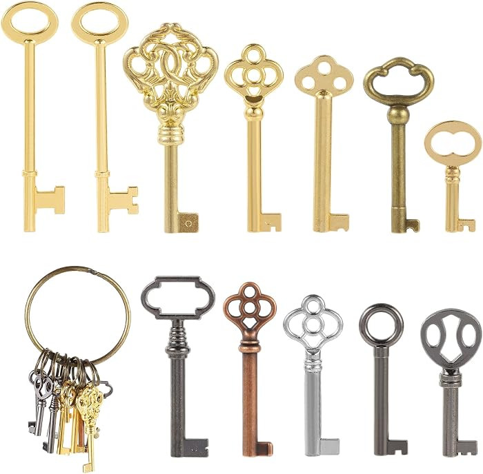 12PCS Hollow Barrel Skeleton Key, Hollow Skeleton Keys, Vintage Furniture, Vintage Locks, Decorat... | Amazon (US)
