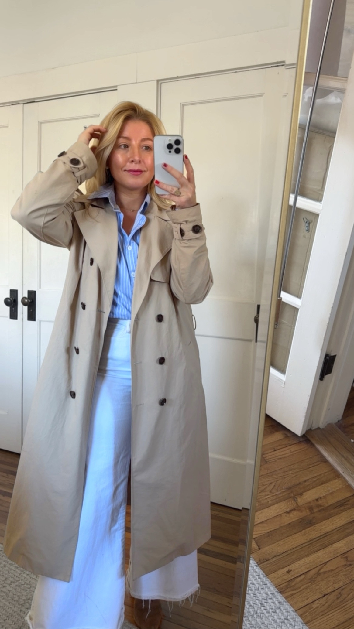 Spring trench coat with white wide leg jeans outfit 

#LTKMidsize #LTKStyleTip #LTKSeasonal