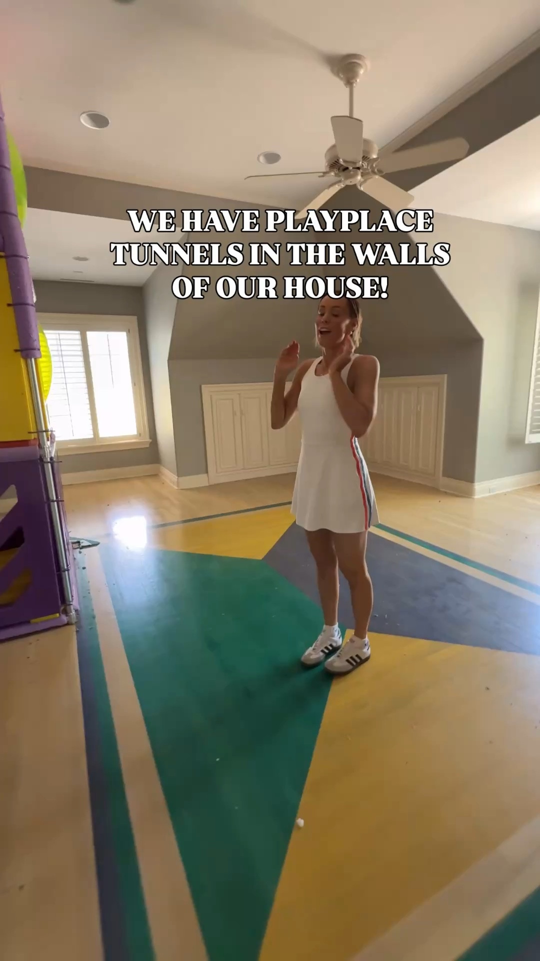 This was filmed last year but sharing again because we are SO CLOSE to the reveal of this room after completely renovating it!! (The tubes here you see in the walls we haven’t touched and are still there! We just renovated the playroom itself!) what’s crazy is I forgot about the hardwood floors here and that when we took up the carpet it had this colorful design on it!!

Home renovation | discovery zone | slide house | 90s home renovation | before and after | playroom reveal

#LTKHome #LTKstorytime #LTKmomlife