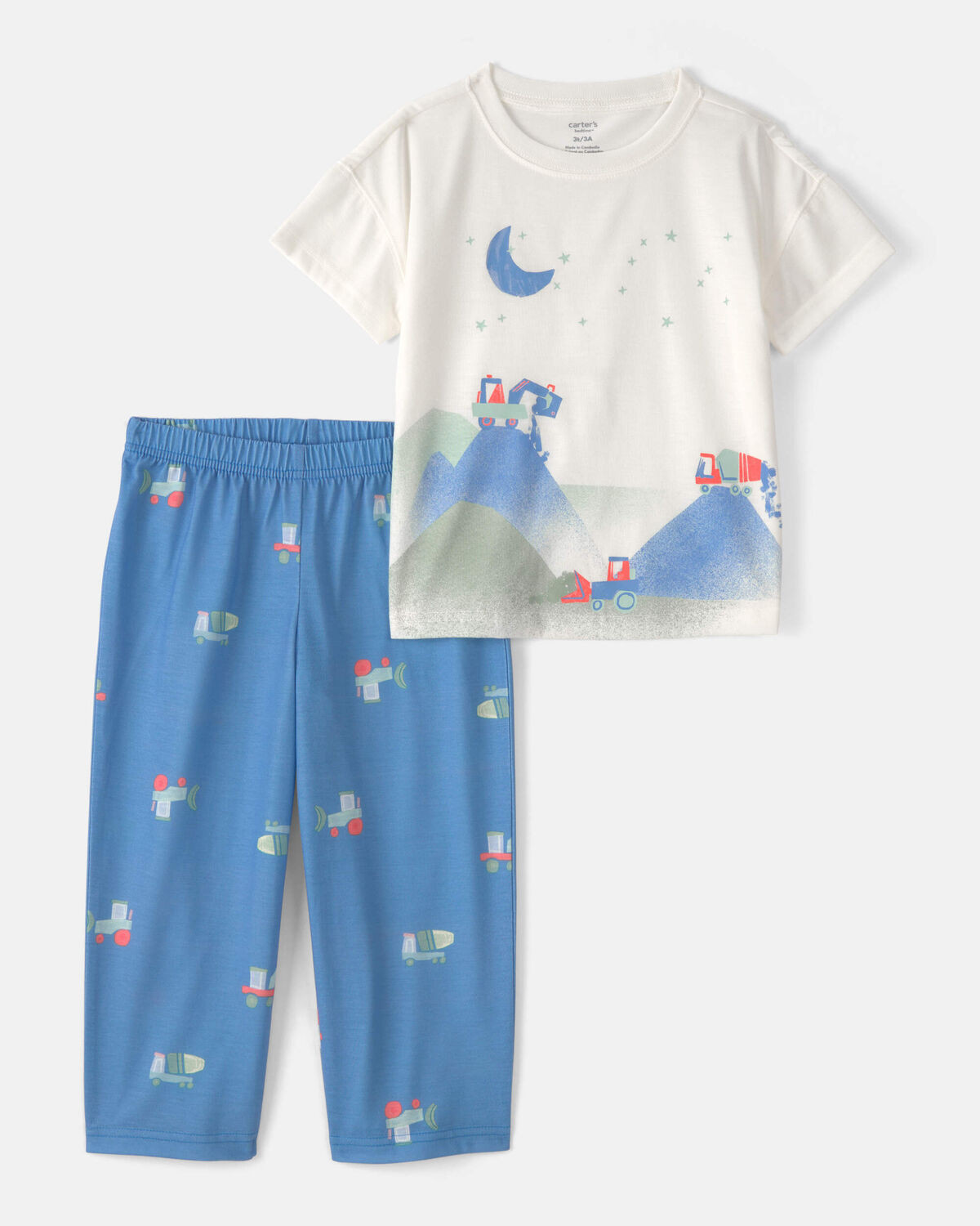 Toddler Boy Construction Loose Fit 2-Piece Pajama Set - Grey/Blue | Carter's Inc