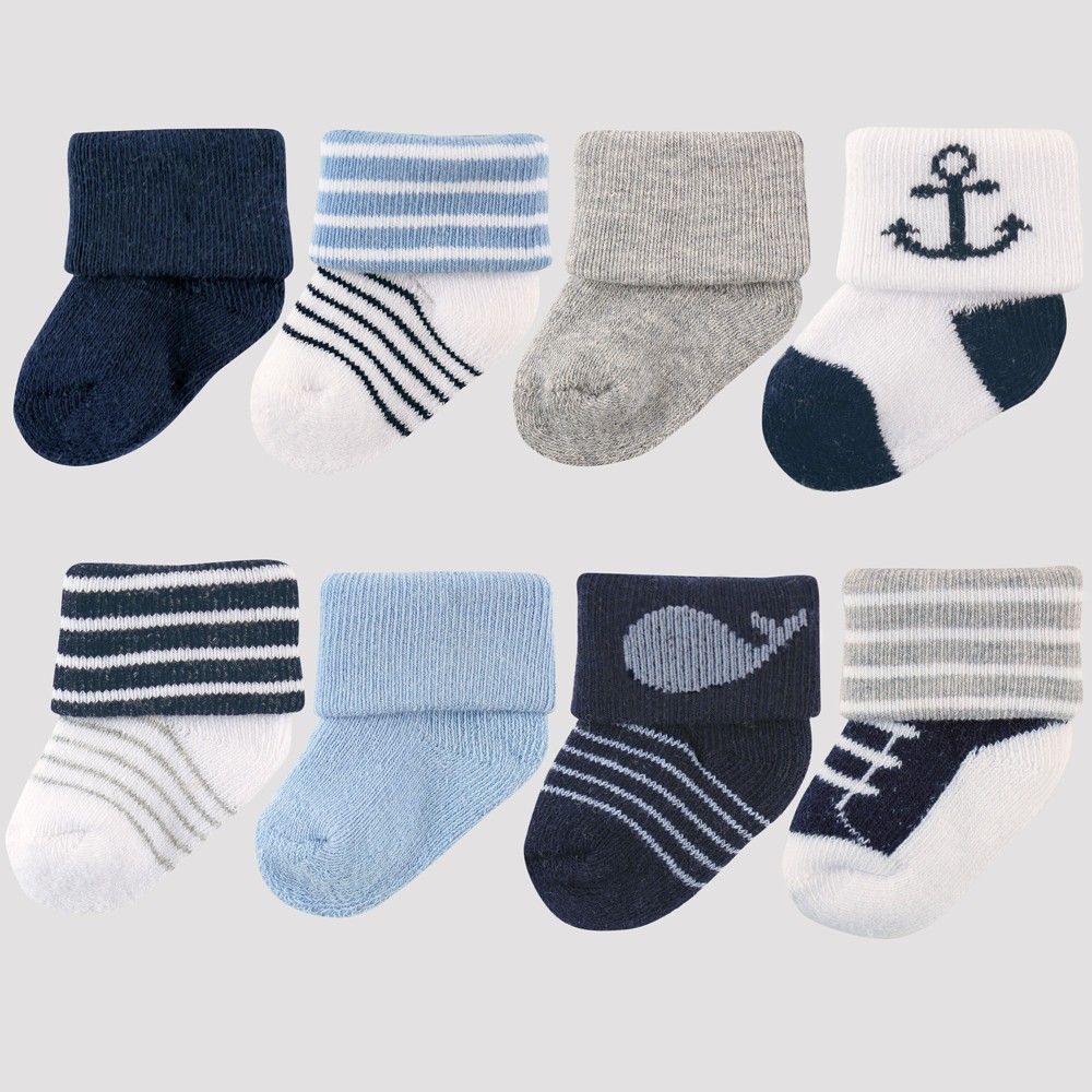 Luvable Friends Baby Boys' 8pk Socks, Nautical - Blue 0-6M | Target