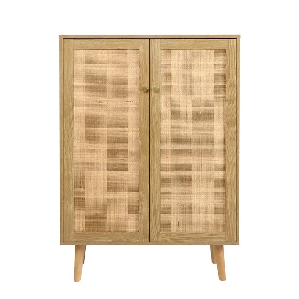 Eumyviv 44" H Tall Sideboards and Buffets with 2 Door Rattan Cabinet, Rustic Oak Color Entryway S... | Walmart (US)