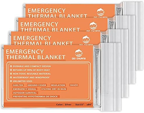 QIO CHUANG Emergency Mylar Thermal Blankets -Space Blanket Survival kit Camping Blanket (4-Pack).... | Amazon (US)