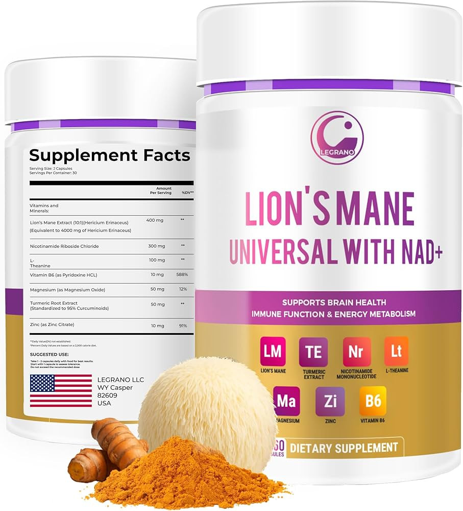 LEGRANO Lion’s Mane Capsules & NAD+ Supplement with Nicotinamide Riboside (NR), L-Theanine, Mag... | Amazon (US)