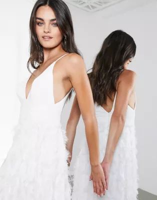 ASOS EDITION Afira plunge wedding dress with feather effect skirt | ASOS (Global)
