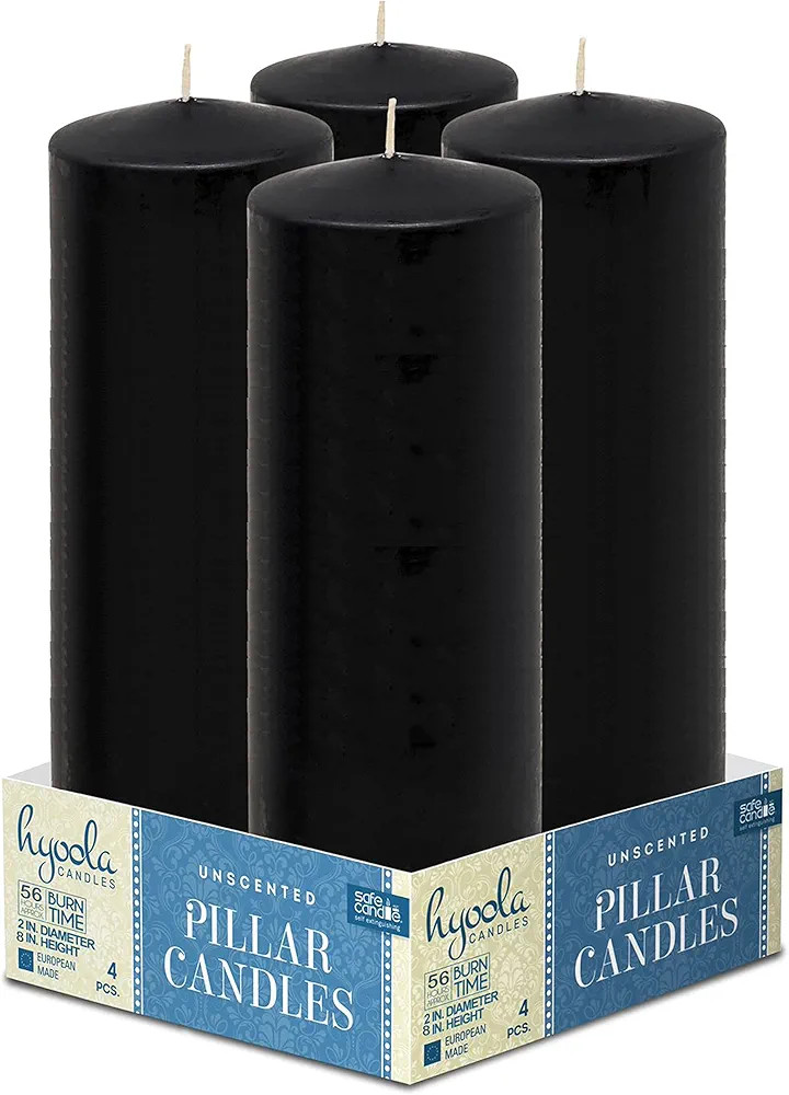 Hyoola Black Pillar Candles 2x8 Inch - 4 Pack Unscented Pillar Candles - European Made | Amazon (US)