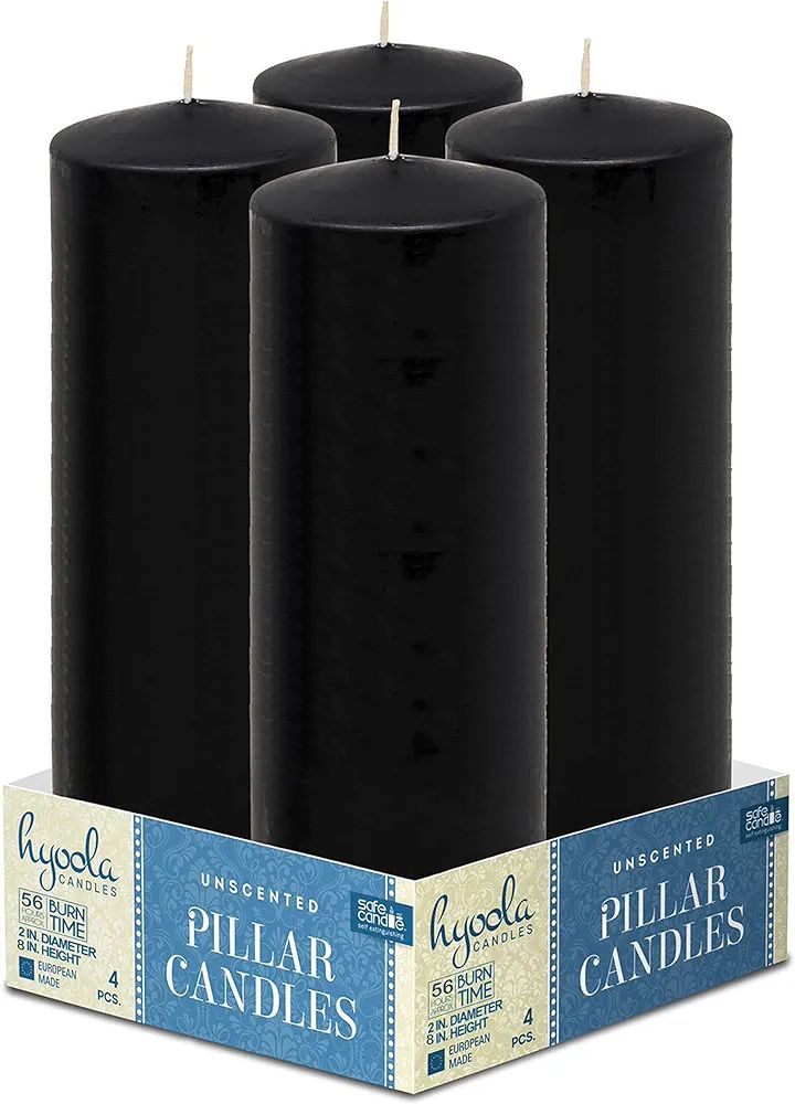 Hyoola Black Pillar Candles 2x8 Inch - 4 Pack Unscented Pillar Candles - European Made | Amazon (US)